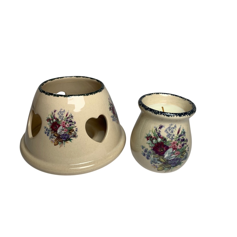 Home & Garden Party Ltd 2002 Floral Stoneware Candle & Heart Warmer Set